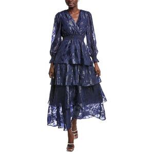 Anne Klein Navy Blue Tiered Maxi Dress